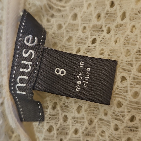 MUSE Cream Ivory Lined Lace Sleeveless Swing Mod Dress - Picture 8 of 10